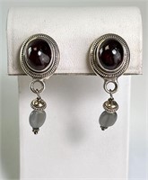 Vintage Sterling Garnet/Moonstone Earrings 24 Gram