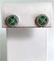 Sterling 3.11 Ct Emerald & CZ Coindia Earrings
