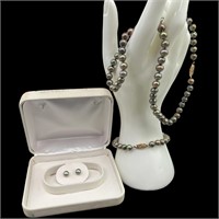 14K Gold Filled Pearl Necklace,Bracelet & Earrings