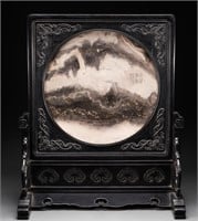 Qing Dynasty red sandalwood inlaid marble screen