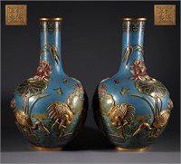 Qing Dynasty bronze bead Cloisonne vase