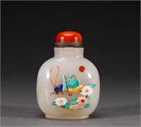 Agate inlaid gem snuff bottle of Qing Dynasty