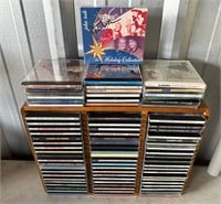 Music CD Lot and Wood Storage Bin