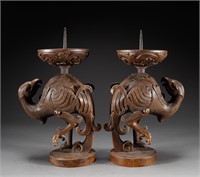 A pair of agarwood lampstand in Qing Dynasty