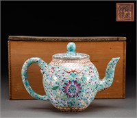 Purple sand flower pattern pot in Qing Dynasty