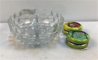 Glass Fostoria Bowl & (2) Yo-Yo