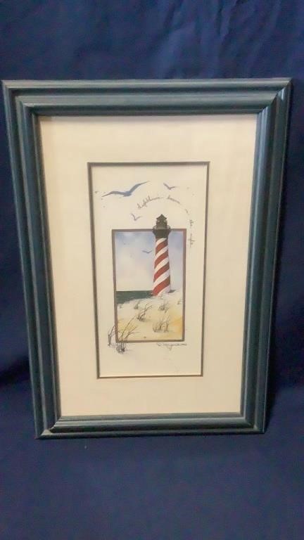 Cute Framed Lighthouse Art Print 16” x 11”