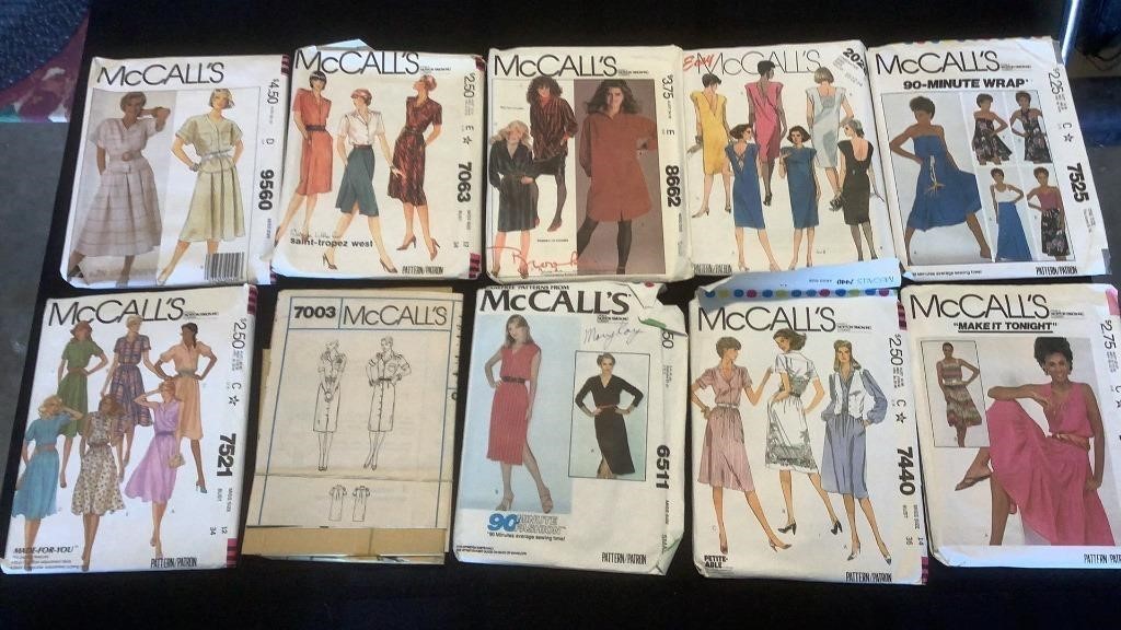 (10) Vintage McCall’s Clothes Sewing Patterns