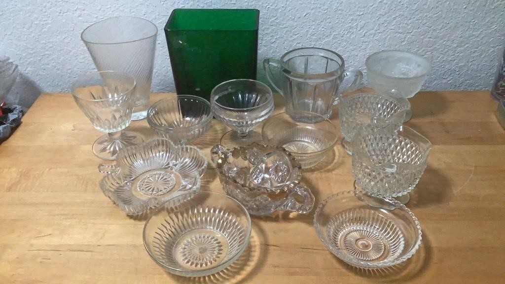 Lot Of Vintage Glass Dishes, Cups, Vases