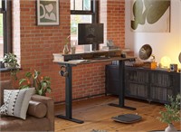 electric standing desk with monitor shelves