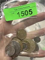 BAG OF MIXED FOREIGN COINS TOKENS