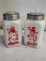 Milk Glass Salt and Pepper Red and White