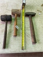 2 rubber mallets and steel hammer