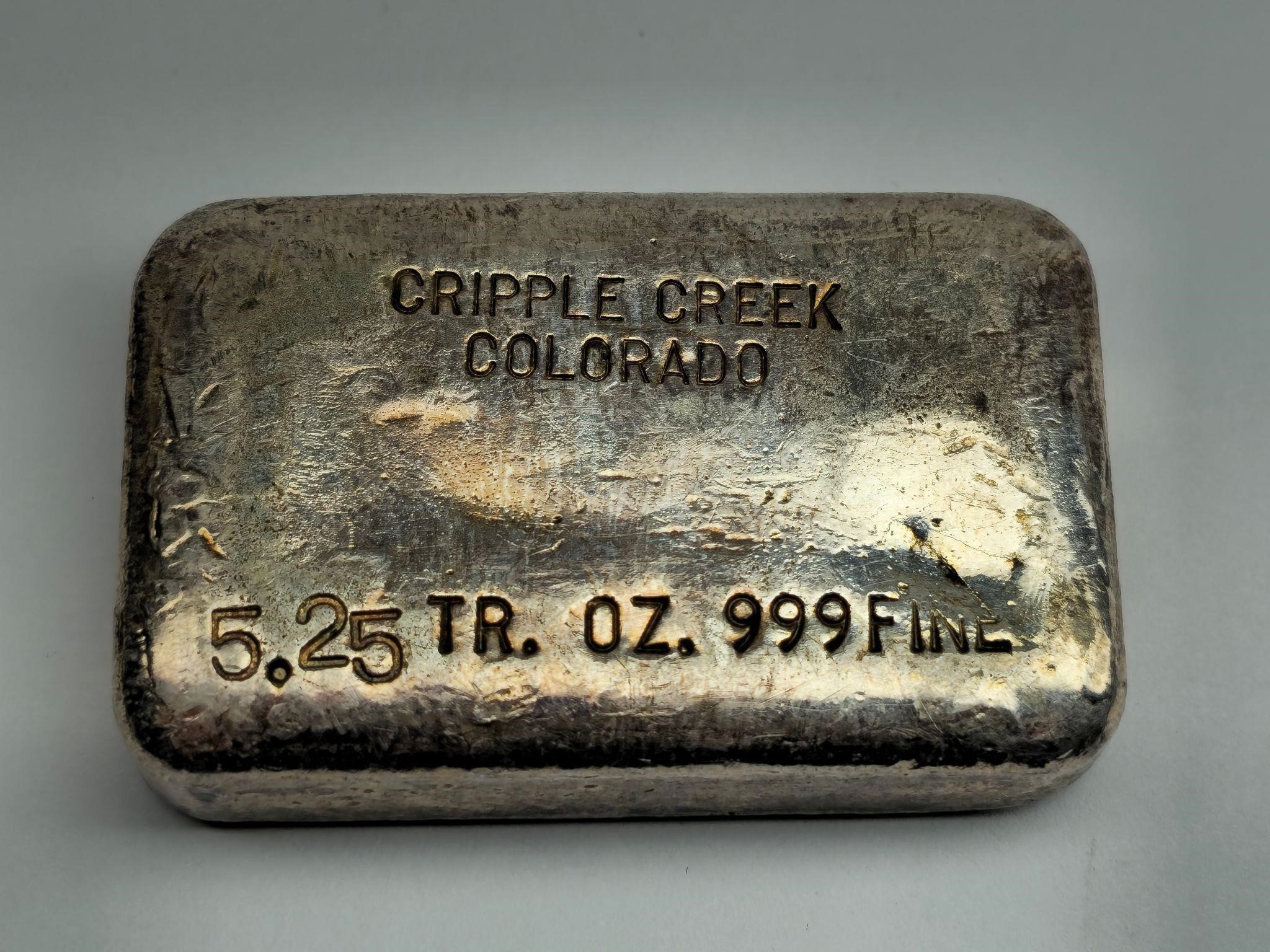 5 ozt .999 Fine Cripple Creek Colorado Silver Bar