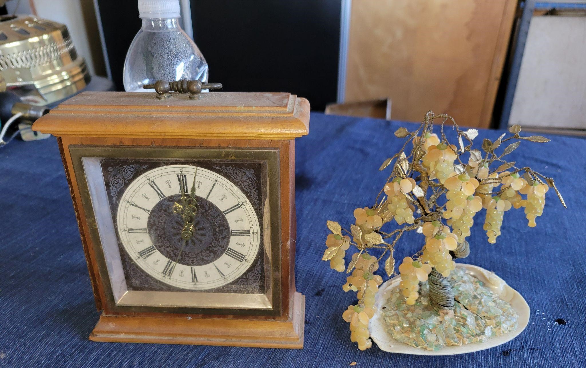 Vintage Mantel Clock, Bonsai Sculpture Tree Art