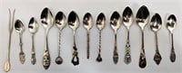 12  Sterling Silver Souvenir Spoons & 1 Fork