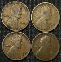 1912, 1912, 1915-D, 1916-S Wheat Cents