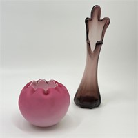Art Glass - Purple Vase & Rose Color Bowl