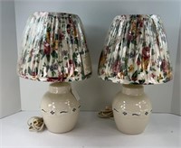 (2) POTTERY CLASSIC BLUE WOVEN TRADITIONS LAMPS
