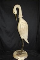 31" Carved Wood Heron Statue