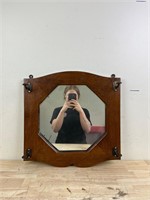 Wood framed hanging mirror with hooks