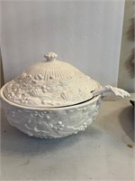 White ceramic Tureen and ladel