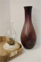 13" Oil Lamp & 18" Purple Vase