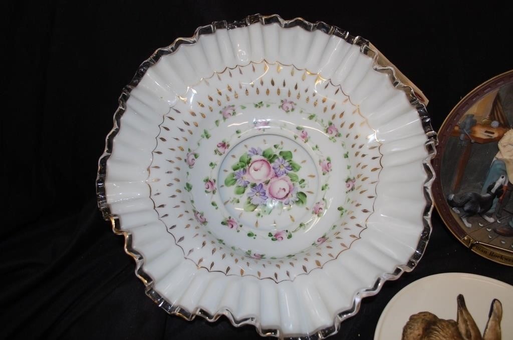 Large Glass Bowl & Decorative Plates