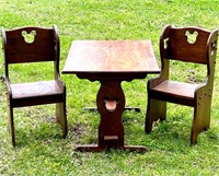 WOODEN MICKEY MOUSE CHILDS TABLE & CHAIRS