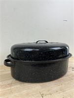 Vintage black speckled roasting pan