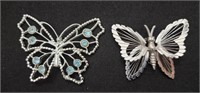 2pc Silver Toneed Butterfly Brooch