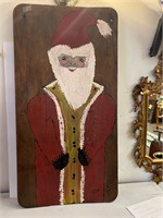 Vintage Painted Santa Wood SIgn