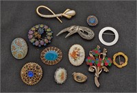 13pc Vntg Brooches/Pins