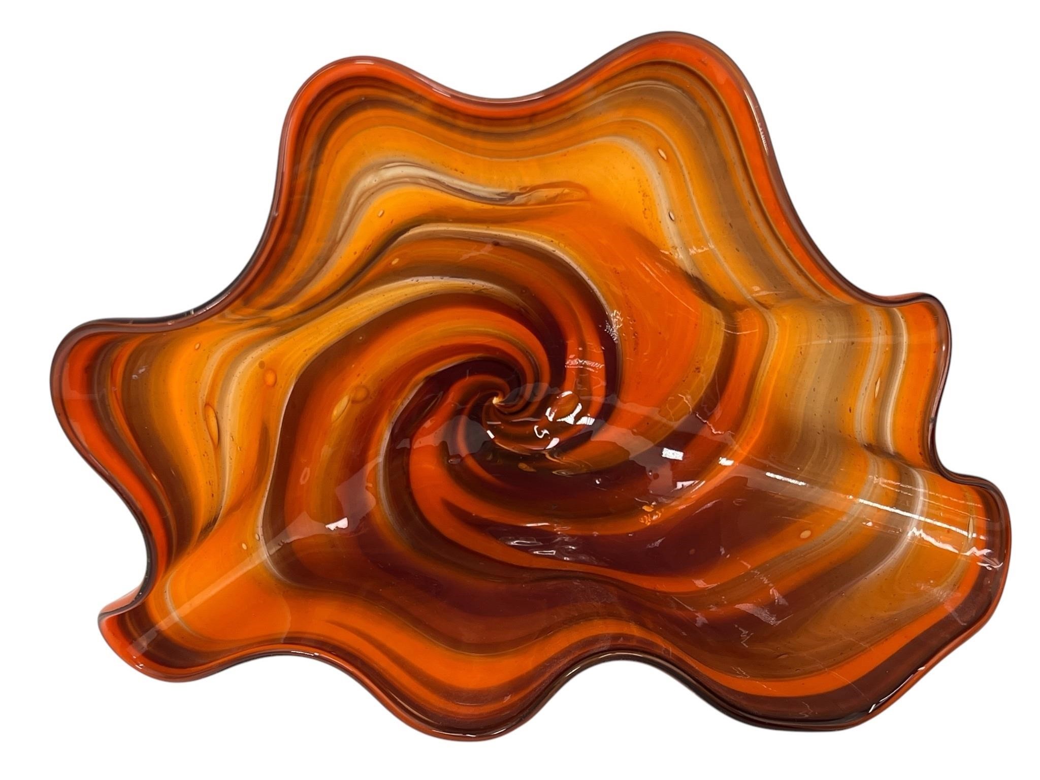 Art Glass - Orange Swirl Clam Shape Decor