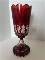 Antique Ruby /Clear Glass Footed Vase