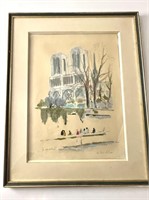 Vintage Framed Signed Original Pastel Notre Dame