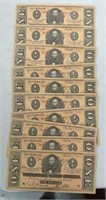 US Confederate Bills Set of 10 Facsimile