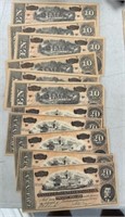 US Confederate Bills Set of 10 Facsimile