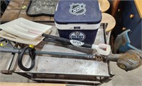 Bundle with Oilers cooler, 2 snowmobile shovels,