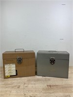 Two vintage metal file boxes