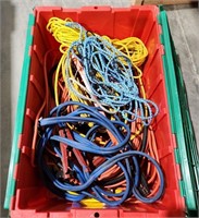 Tote with contents of Assortment of ropes,