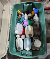 Tote with assortment of oils & chemicals