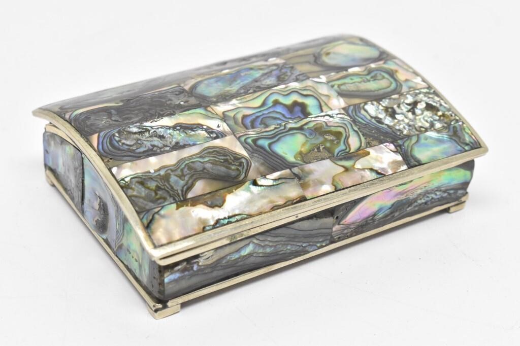 Vintage Abalone & Metal Jewelry Box