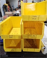 5 Yellow stacking storage bins, 16"L x 10 1/2"W