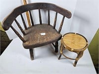 Antique Wood Child's Chair & A Stool