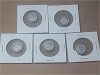 LOT OF 5 ROOSEVELT SILVER DIMES PRE 65