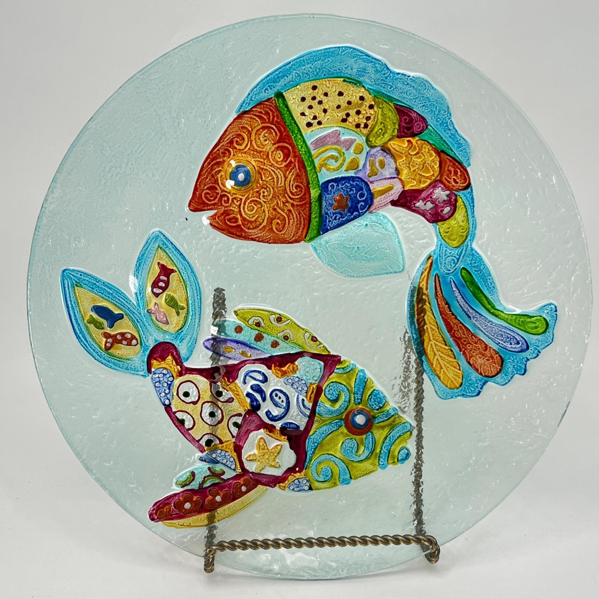 Art Glass Colorful Fish Platter