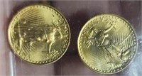 Pair of 1988 USA 5 Dollar gold pieces