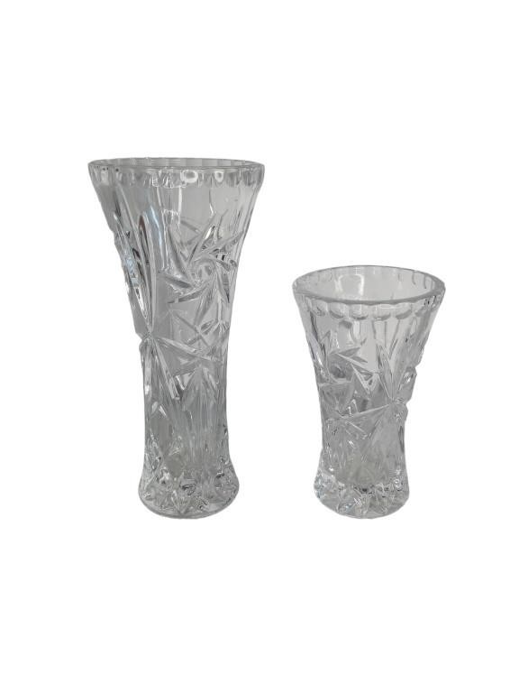 Lot of 2 Vintage Etched Glass Bud Vases