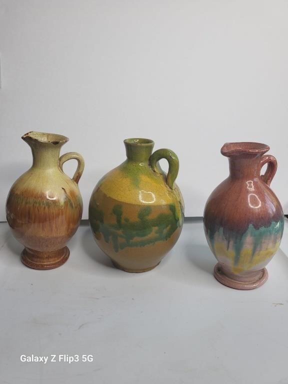 Lot of 3 Vintage MCM Glazed Pottery Vases